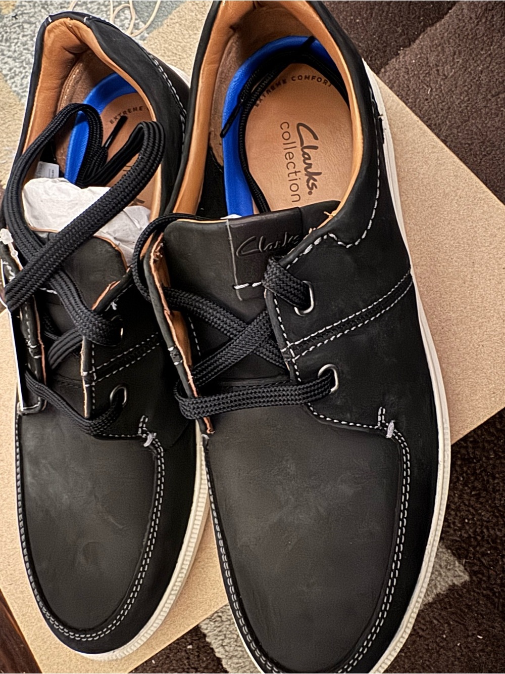 Clarks Black and White Stitch Boat Shoes